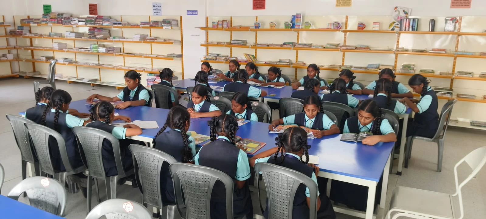 Students reading and learning in the school library
